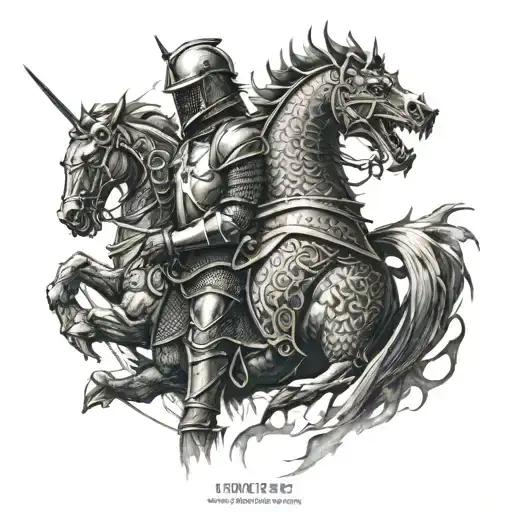 knight and dragon  tattoo design idea