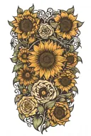 find someonw who grows flowers in the darkest parts of you, annotomically correct heart, garden, masculine, sunflowers tattoo design idea