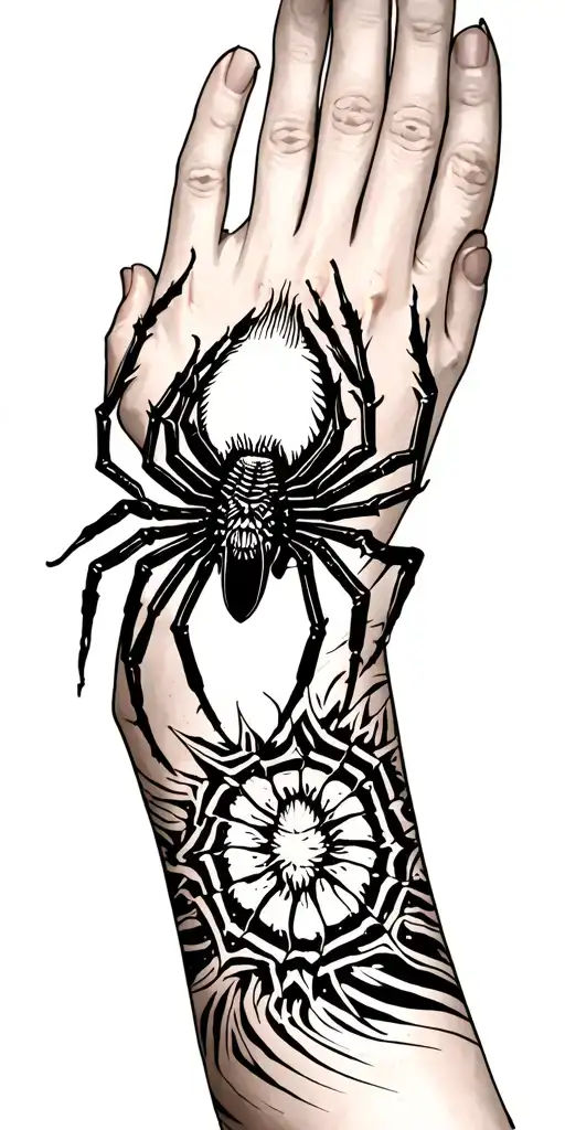 spider wed on the elbow sleeve tattoo design idea