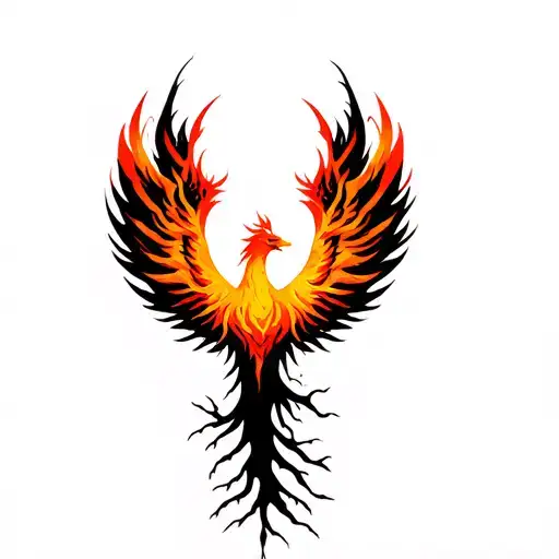 Phoenix rising from tree ashes tattoo design idea