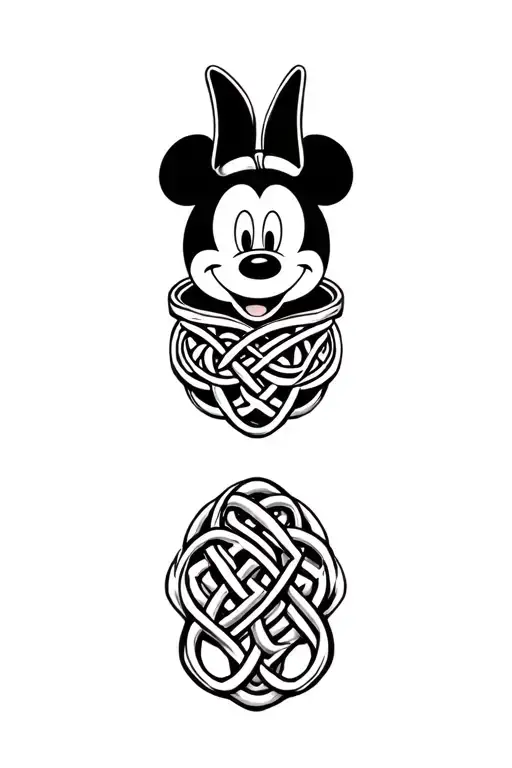 mickey mouse ring finger tattoo with celtic knots tattoo design idea