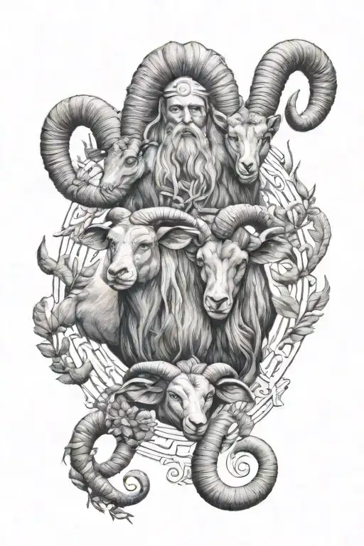 aries, Virgo, and Capricorn creatures intertwined tattoo design idea