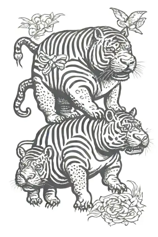 hippo surrounded by tiger tattoo design idea