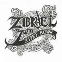 bent text that says "Zirael and the bow" tattoo design idea
