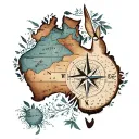 australia map kangaroo compass tattoo design idea