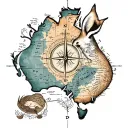 australia map kangaroo compass tattoo design idea
