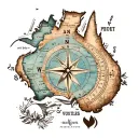australia map kangaroo compass tattoo design idea