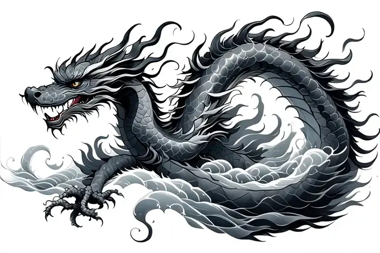 Chinese dragon and waves tattoo design idea