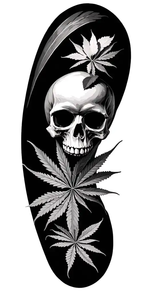 hemp leaf skulls tattoo design idea