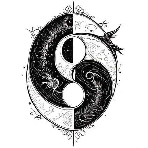 libra and aries zodiac symbols forming into a yin yang symbol tattoo design idea