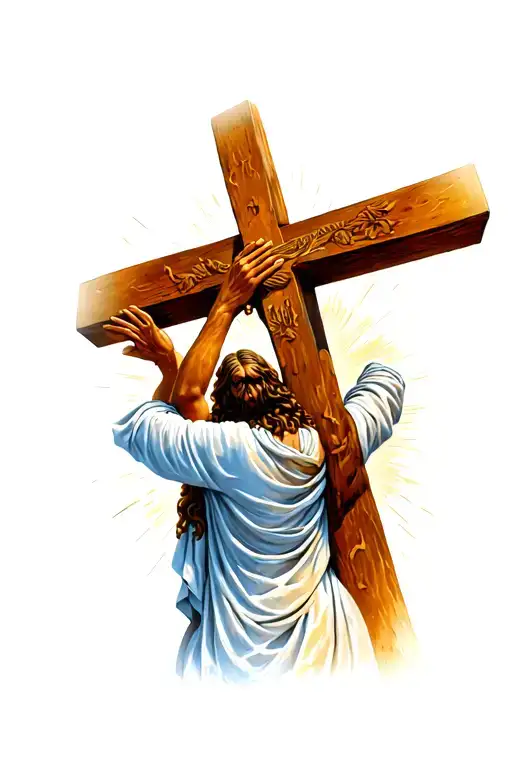 Jesus from behind carrying the cross tattoo design idea