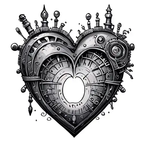 steampunk heart with space in the middle for newborn footprint tattoo design idea