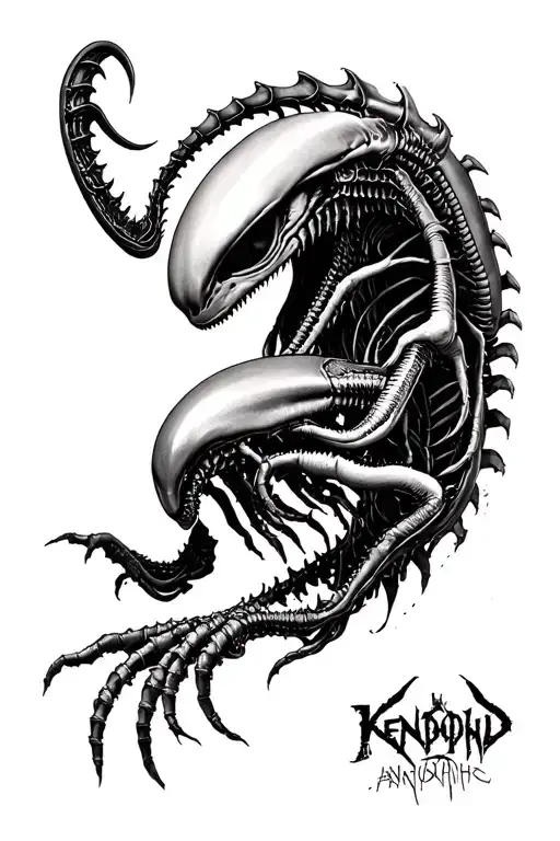 alien Xenomorph crawling up my for arm sleeve tattoo design idea