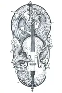 dragon curled around an upright bass tattoo design idea
