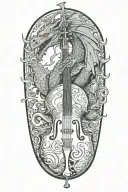 dragon curled around an upright bass tattoo design idea