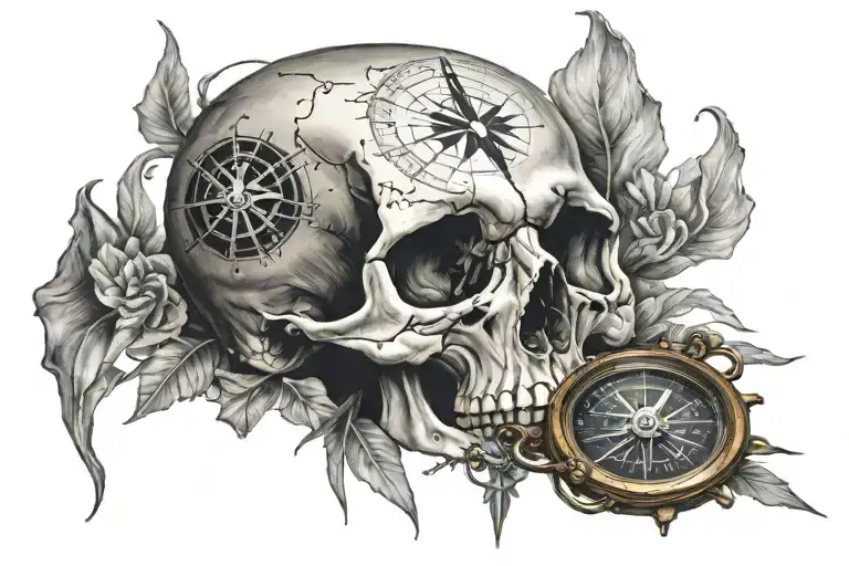 skull and compass  tattoo design idea
