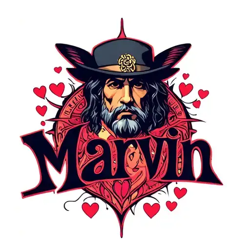 the word marvin with a Timeless peice with hearts and tribal tattoo design idea