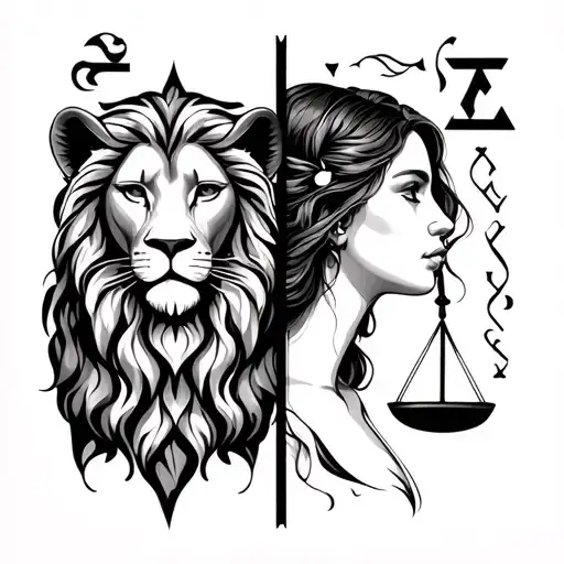 Leo men And Libra girl black zodiac sign tattoo tattoo design idea