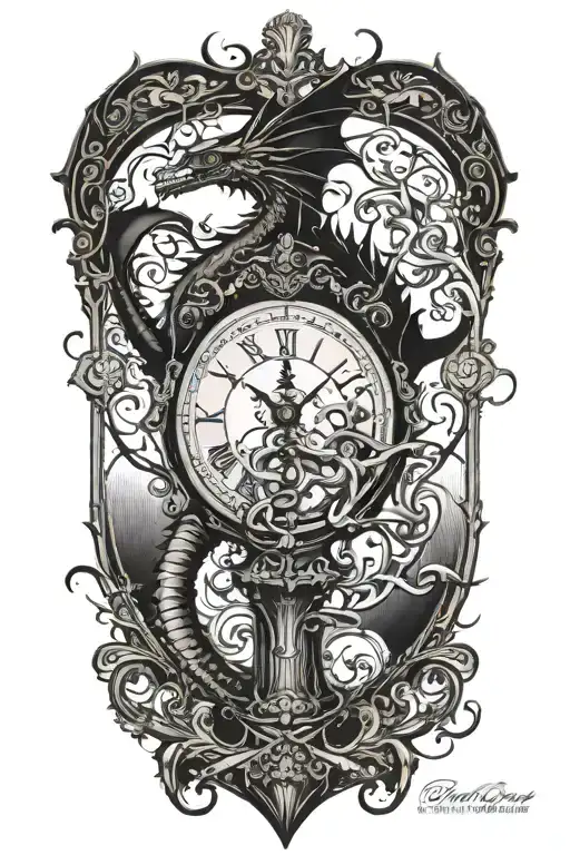 sea dragon with sandclock tattoo design idea