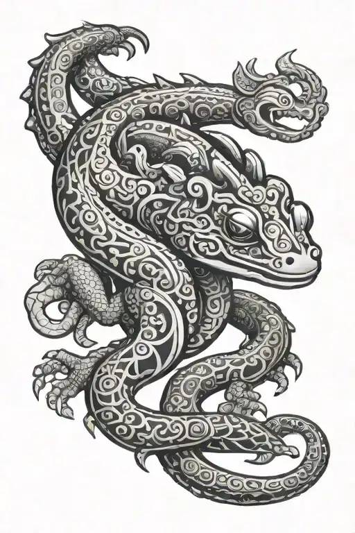 tender salamander Mayan style tattoo design idea