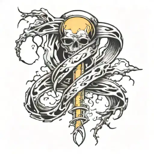 mental health ribbon wrapped in lightening storm  tattoo design idea