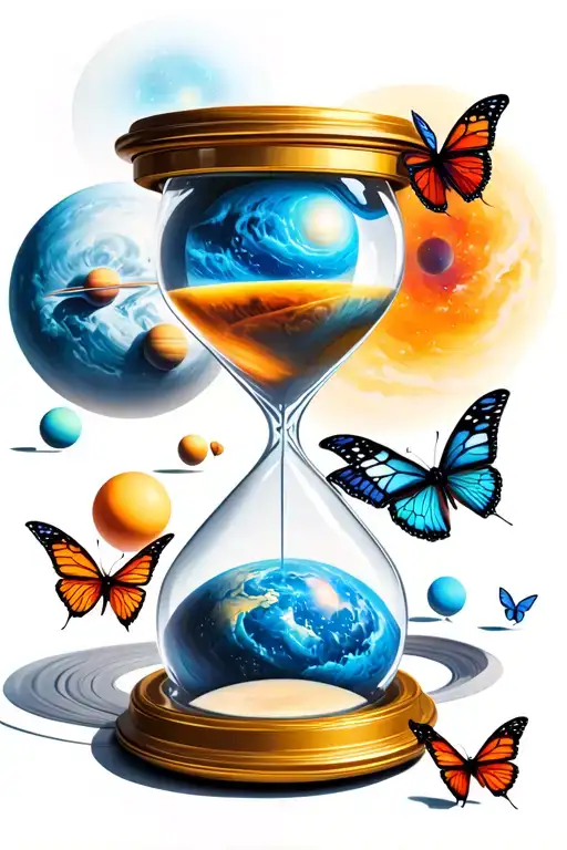solar system with hourglass and butterflies fluttering tattoo design idea