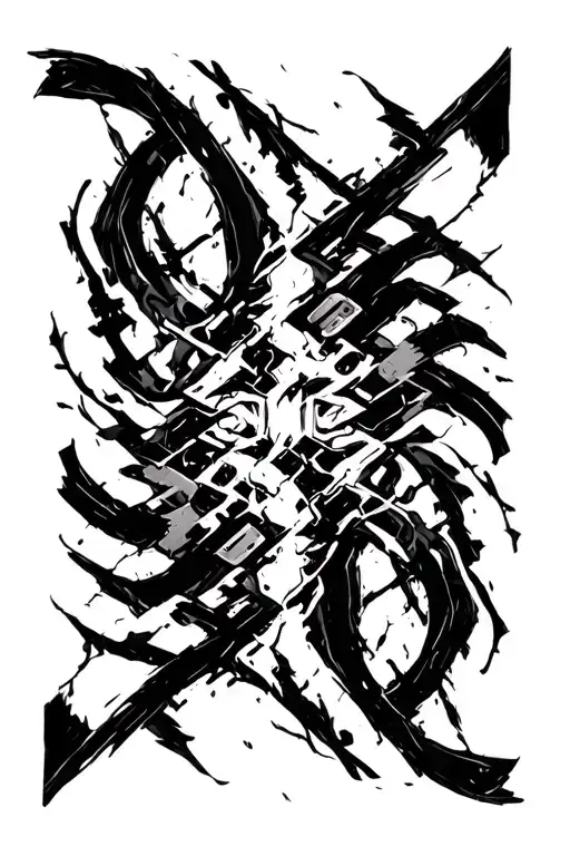 Dark Raw Strokes Modern Cyber Sigilism Bio-Mechanical Fusion Bold  Blackwork tattoo design idea