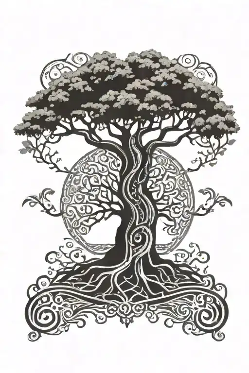 tree of life with mayan tribal  tattoo design idea