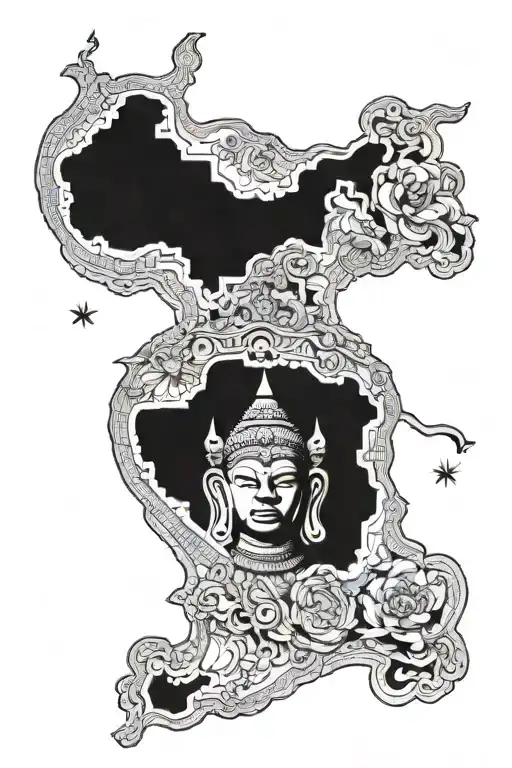 Naga feminism with cambodia map outline tattoo design idea