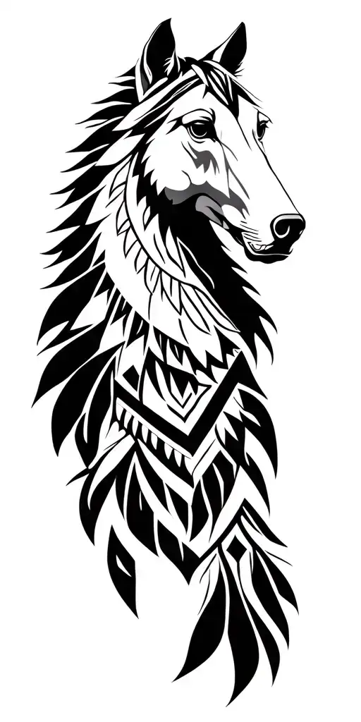 Indian wolf and horse tattoo design idea