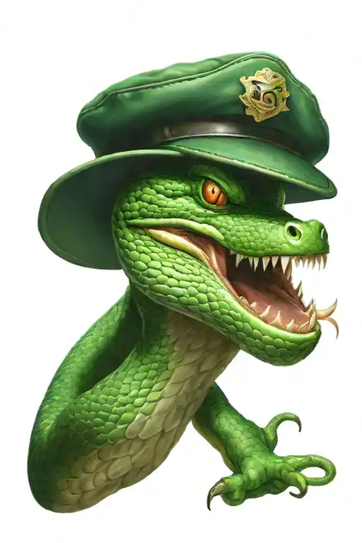 green snake with mouth wide open and wearing a cap tattoo design idea
