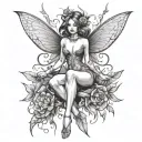 dark fairy nude woman full body tattoo design idea