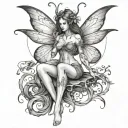 dark fairy nude woman full body tattoo design idea