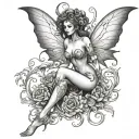 dark fairy nude woman full body tattoo design idea
