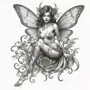dark fairy nude woman full body tattoo design idea