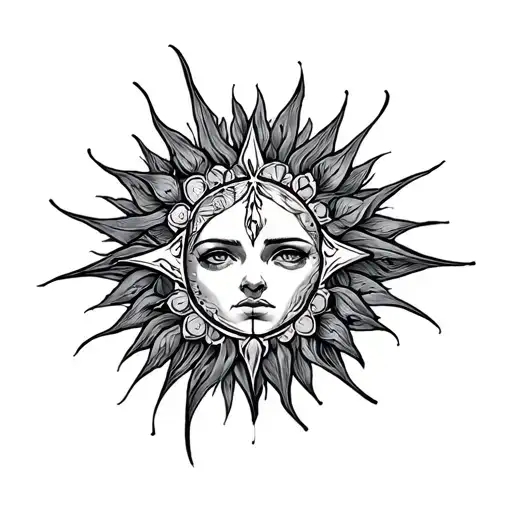 Sun and a month in the Gothic and pagan style tattoo design idea