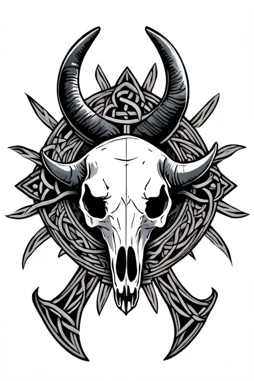 bull skull celtic cross tattoo design idea