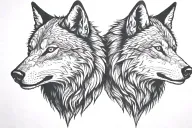 looking at each other a two splited wolfs heads one of them angry tattoo design idea