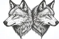 looking at each other a two splited wolfs heads one of them angry tattoo design idea