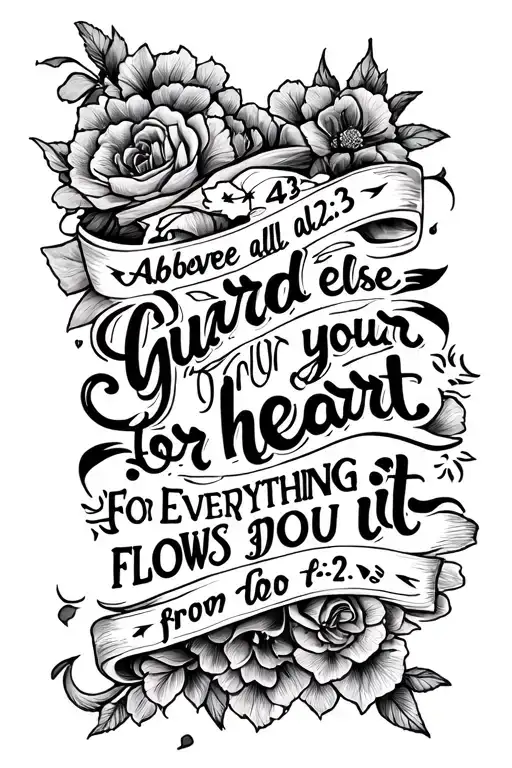 Make it say "proverbs 4:23 Above all else, guard your heart, for everything you do flows from it" tattoo design idea
