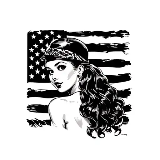 American traditional pin up girl portrait American flag bandana like a pirate tattoo design idea