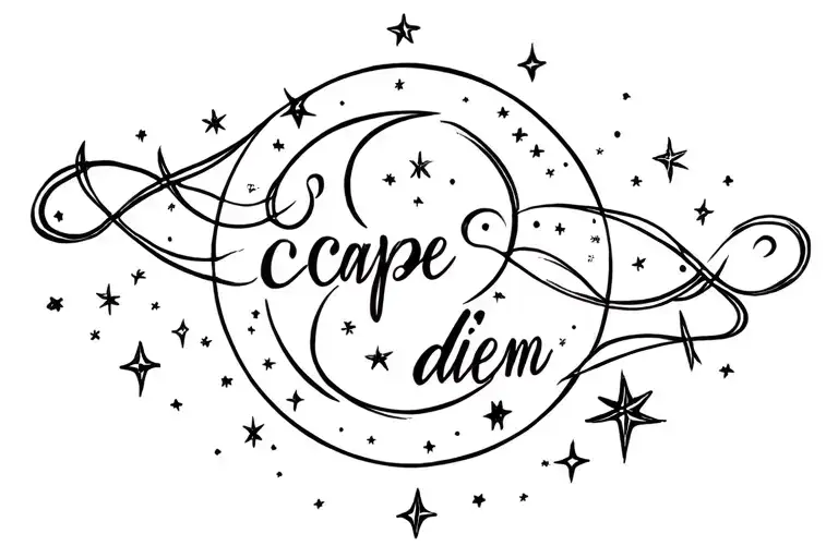 stars and moon, universe, liquidation, 222 numbers, "carpe diem" tattoo design idea
