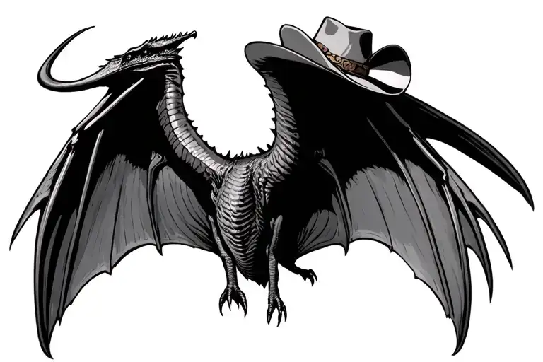 pterodactyl with a cowboy hat with a surprise twist tattoo design idea