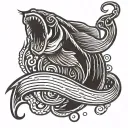 fishing hook hanging tattoo design idea