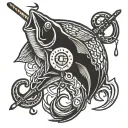 fishing hook hanging tattoo design idea