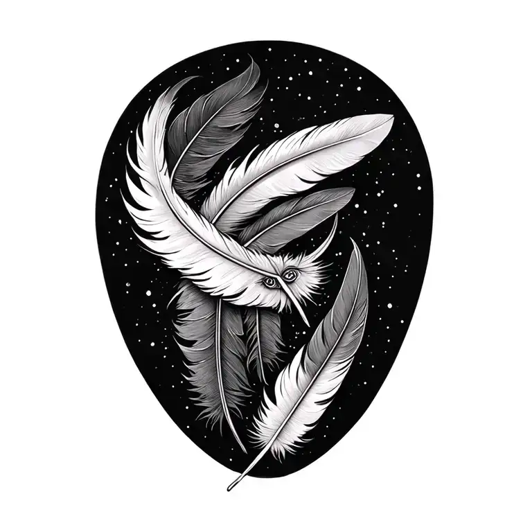 Dreaming and three feathers' catch 7 inking tattoo design idea