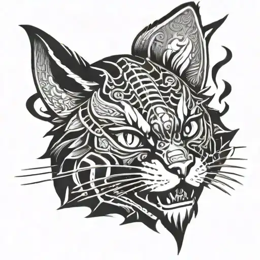 samurai cat tattoo design idea