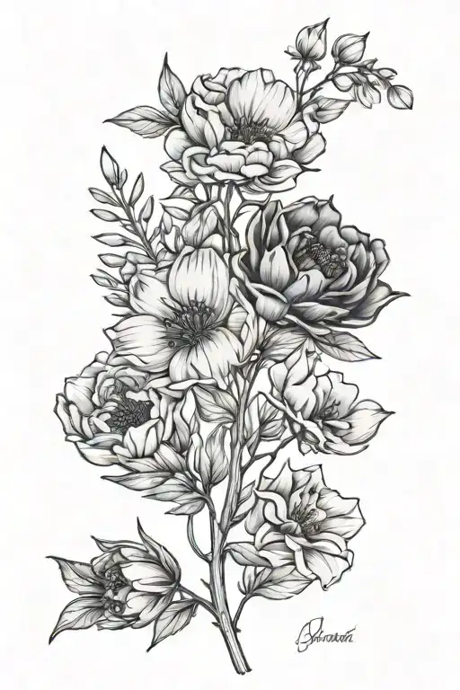 birth flowers of march, february, september, december, august, and may for minimalist and dainty spine tattoo tattoo design idea