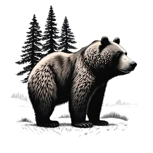 tall tree with momma bear tattoo design idea
