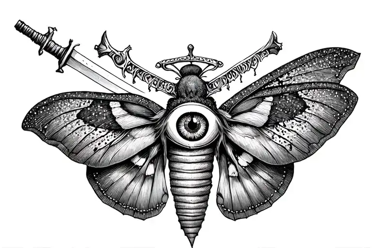 moth and sword with third eye symbol integrated tattoo design idea